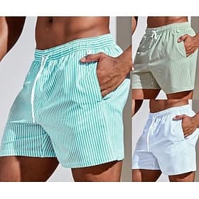 Herren Badeshorts Badehose Streifen Kordelzug Mit Taschen Schnelltrocknend Mit Taschen Boardshorts Badeanzug Surfen Strand Wassersport Sommer