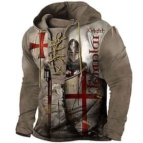 Men's Knights Templar Cross Hoodie Hoodies Sweatshirt Streetwear Designer Basic Casual Long Sleeve Hooded Party Causal Blue Black Brown Khaki Lace up Print Spr