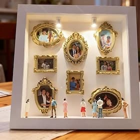DIY mini museumssilhuettboks, skyggeboksrammesett med gullfarget miniatyrmuseum figurer, feir dine unike minner med stil, til jubileum, bryllup, bursdag hjemme