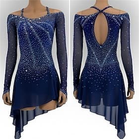 Vestido de patinaje artístico Mujer Patinaje Sobre Hielo Vestidos Azul marinero Retazos Espalda Abierta Elástico Entrenamiento Competición Ropa de Patinaje Clá