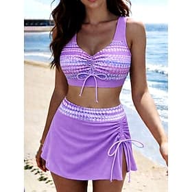 Women's Swimwear Bikini 2 Piece Skirt Swimsuit Tummy Control High Waist Slim Backless Vacation Vintage Graphic Polka Dot Scoop Neck Sleeveless Bathing Suits