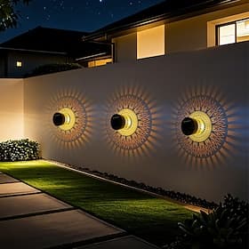 2 Pcs Outdoor Solar Waterproof Creative Hollow Cylindrical Iron Projection Wall Lights, Hanging Lanterns for Garden, Yard, Pathway, Lawn, Staircase, Landscape