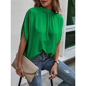 Femmes Chemisier Hauts en mousseline de soie Uni Élégant Classique Moderne Manche Courte Manche flottante Col montant Hauts Réguliers Quotidien Fête Sortir Ble