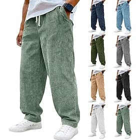 Homme Pantalons Pantalon en velours côtelé Pantalons Amples Pantalon décontracté Cordon de serrage Taille Élastique Uni Confort Respirant Longueur complète Occ
