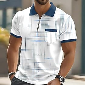 Hombre Geométrico Camisetas polo Manga Corta Camisas de polo Diseño Casual Exterior Festivos Ropa Cotidiana Bolsillo Impresión 3D Primavera verano Azul Piscina