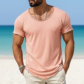 Men's Tee Top Linen T-Shirt Short Sleeves Crew Neck Summer Plain Fashion Designer Basic Vintage Soft Plain Casual Vacation Street Light Blue Black White Top Te