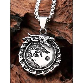 Collier pour homme style viking en alliage – pendentif dragon et loup, motif yin-yang, parfait pour un usage quotidien décontracté