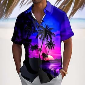 Men's Coconut Tree Nature Landscapes Tropical Plants Summer Hawaiian Shirt Button Up Shirt Aloha Shirt Short Sleeve Hawaiian Casual Vacation Summer Spring Tur