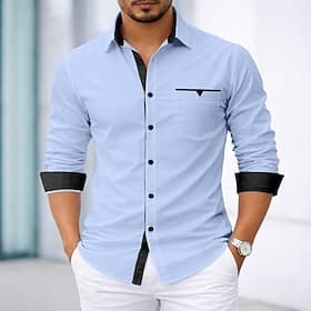 Homme Chemise Chemise habillée Chemise Boutonnée Couleur Unie Quotidien Affaires Bleu Ciel Noir Blanche Rose dragée manche longue Col Rabattu Toutes saisons Vê
