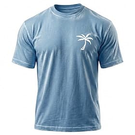 Mineral washed distressed t-shirt met palmboomprint, blauw, vintage katoenmix, kleding, maten S, M, L, XL, XXL, XXXL