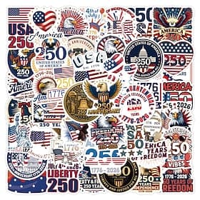 55 autocollants patriotiques pour la célébration du 250e anniversaire, en vinyle imperméable, pour bouteilles d'eau, drapeau américain, décorations pour ordina