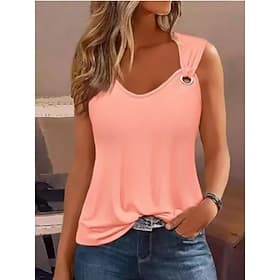 Women's T Shirt Plain Fashion Stylish Classic Sleeveless V Neck Regular Tops Daily Weekend Black White Pink Wine Green Summer Spring