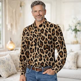 Retro Vintage 1970er Hemd Aloha-Hemd langarm Hippie Leopard Kostüm Herren Maskerade Musikfestival Party Alltagskleidung Erwachsene Hemd
