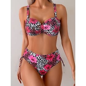 Mujer Bañadores Bikini 2 piezas Slips Traje de baño Delgado Espalda al Aire Vacaciones Ropa de playa Ombre Leopardo Escote en Pico Sin Mangas Trajes de baño
