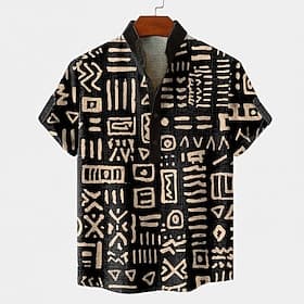 Homme Tribal Ethique / Africain Géométrie primitive Chemise Chemise boutonnée Manche Courte Vintage Rétro Fête Décontracté Quotidien Été Printemps Col montant