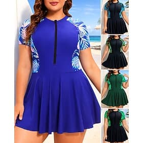 Damen Anti UV Shirt Badeanzug Einteilige Tropisch Schnelltrocknend Elastisch Kurzarm Bademode Badeanzug Surfen Strand Schwimmen Sommer