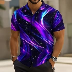 Homme Vagues Couleur éblouissante Lueur néon Chemise Chemise Boutonnée Manche Courte Mode Décontractée Extérieur Vacances Été Printemps Col Rabattu Impression