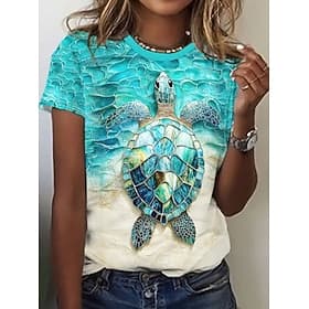 Women's T Shirt Print Graphic Animal Ocean Stylish Classic Casual Short Sleeve Crew Neck Regular Tops Daily Blue Pink Green Light Blue Summer Spring