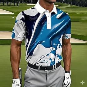Men's Golf Splash Ink Sports Polo Shirts Short Sleeve Polo Shirts Collared Shirts Casual Athleisure Buttons Spring Summer Blue Yellow Purple