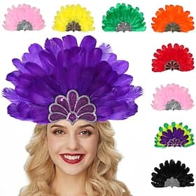Carnaval 2026 de Rio: accessoires de samba, coiffe de carnaval multicolore à plumes, costume de spectacle pour festival brésilien
