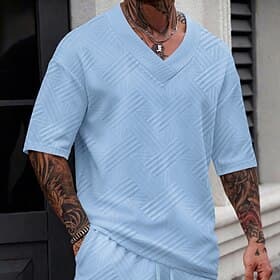 Men's T Shirt Tee Top Short Sleeves V Neck Spring Summer Summer Spring Solid Color Textured Fashion Designer Basic Jacquard Casual Vacation Street White Top T