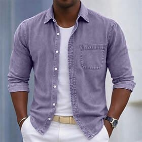 SoftFade™ Men's Shirt Casual Shirt Cotton Acid Wash Shirt Acid Wash Shirt Blue Black Light Green Burgundy Navy Blue Long Sleeve Plain Shirt Collar Casual Daily