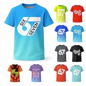 Unisex Jungen 3D Grafik Farbverläufe Lustiger Slang 67 T-Shirt Kurzarm 3D-Druck Sommer Frühling Sport Mode Streetwear Kinder 4-12 Jahre Rundhalsausschnitt Läss