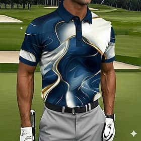 Homme Marbre Golf Polos de Sport Manche Courte Polos Chemises à Col Occasionnel Athleisure Boutons Printemps Été Bleu Violet Vert