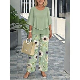 Per donna Set di Pantaloni Mezza Manica A farfalla Girocollo Floreale Grafico Elegante Vacanza Casuale Quotidiano Blu Rosa Viola Primavera Estate Vestibilità