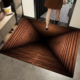 Fußmatte mit 3D-Optik-Täuschung, Holztunnel-Design, 2D-Flachdruck, warme und einladende Gestaltung des Eingangsbereichs