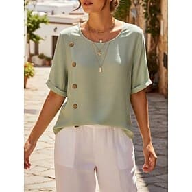 Femmes Chemise Chemises effet lin Chemisier Boutons Couleur Unie Uni Élégant Classique Moderne Sans manches Manche Courte Col ras du cou Hauts Réguliers Quotid