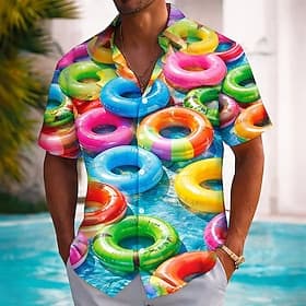 Men's Swim Ring Water Floatie Summer Hawaiian Shirt Button Up Shirt Aloha Shirt Short Sleeve Hawaiian Vacation Beach Wear Summer Spring Turndown 3D Print Colla