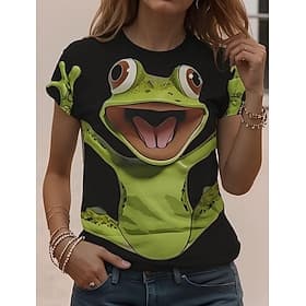 Women's T Shirt Print Graphic Animal Vintage Stylish Classic Short Sleeve Crew Neck Round Neck Regular Tops Daily Weekend Black Light Green Pink Apricot Summer