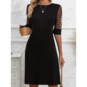 Femmes Mini Robe Robe trapèze Robe d'été Occasionnel Quotidien Coupe régulière Uni Demi Manches Col ras du cou Noir Rouge Été Printemps