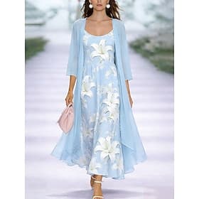 Pâques Femmes Robe Midi Robe trapèze Vacances Occasionnel Boho Coupe régulière Fleuri Graphique Manche 3/4 Col en V Bleu Rose Claire Violet Vert Été Printemps