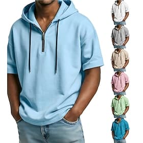 Hommes T-shirt Sweats à capuche zippés Manche Courte Fermeture éclair Été Printemps Couleur Unie Traditionnel / Vintage Occasionnel À capuche Maison Formel Spo