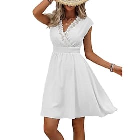 Femmes Mini Robe Robe en Dentelle Robe Blanche Élégant Mode Moderne Extérieur Vacances Sortir Coupe régulière Uni Sans manches Col en V Blanche Abricot Été Pri