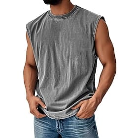 SoftFade™ Men's Tank Top Undershirt Sleeveless Shirt Sleeveless Crew Neck Summer Plain Fashion Classic Trendy Plain Casual Street Sports Light Khaki Black Top