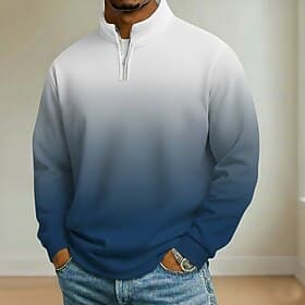 Men's Gradient Ramp Polo Shirts Long Sleeve Standing Collar Athleisure Vacation Athleisure Casual Daily 3D Print Spring Fall Blue Black Purple