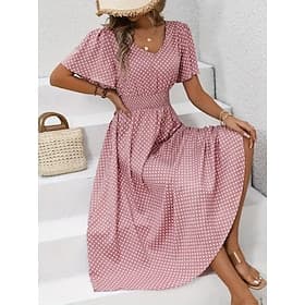 Femmes Robe Midi Robe trapèze Robe d'été Occasionnel Quotidien Coupe régulière À pois Manche Courte Col en V Bleu Noir Jaune Rose Claire Été