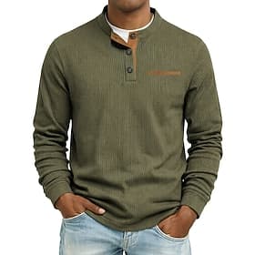 Voor heren T-shirt Lange mouw Henley Zomer Lente Herfst Effen Modern Casual Comfortabel Knop Standaard Casual Huis Straat Zwart Wijn Lichtgrijs Top T-shirt voo