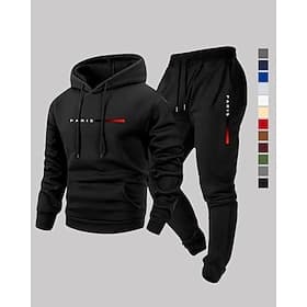 Homme Survêtement 2 pièces Pantalon de survêtement de sport Sweat à capuche avec poche Couleur Unie Ensemble Vêtements Automne / Hiver Gris foncé Bleu marine S