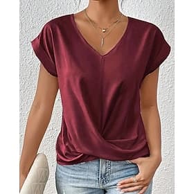 Women's T Shirt Solid Color Classic Casual Short Sleeve V Neck Regular Tops Daily Going out Weekend Black White Pink Wine Green Summer Spring