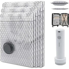 Cordless Travel Vacuum Storage Compression Bag Set with Rechargeable Pump Gray Reusable Vacuum Seal Bags Transparent Clothes Organizer for Luggage Closet Trave