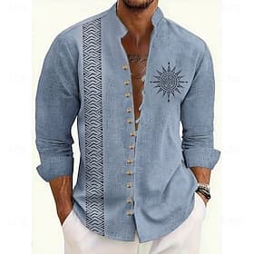 Homme Soleil Ethnique Culture indienne Chemise Chemise à col montant manche longue Vintage Rétro Occasionnel Vacances Printemps Automne Col mandarin Band Colla