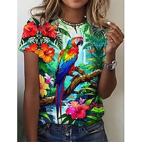 Women's T Shirt Print Graphic Animal Bird Vintage Stylish Classic Short Sleeve Crew Neck Regular Tops Daily Weekend Blue Green Summer Spring