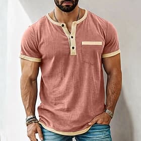 Herren T Shirt Henley Hemd T-Shirt Kurzarmshirt Kurzarm Henley Frühling Sommer Sommer Frühling Farbblock Einfach Mode Designer Basic Tasche Urlaub Straße Ausg