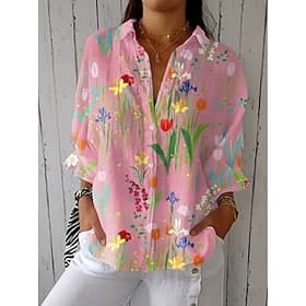 Mulheres Camisa Social Camisa casual camisa de praia Botões Imprimir Floral Gráfico Elegante à moda Casual Manga Longa Colarinho de Camisa Tops regulares Diári