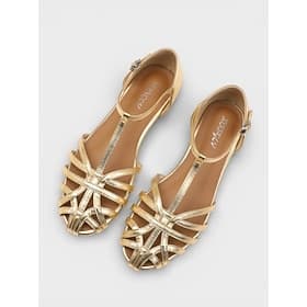 Sandales cage métallisées dorées pour femmes - élégantes chaussures plates à brides pour les soirées de vacances, confortables sandales d'été à bride en T pour