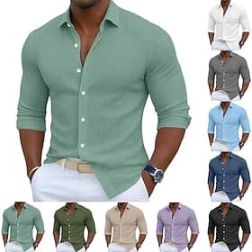 Men's Shirt Corduroy Shirt Button Up Shirt Black White Navy Blue Blue Purple Long Sleeve Plain Turndown Outdoor Vacation Button-Down Clothing Apparel Cotton Fa